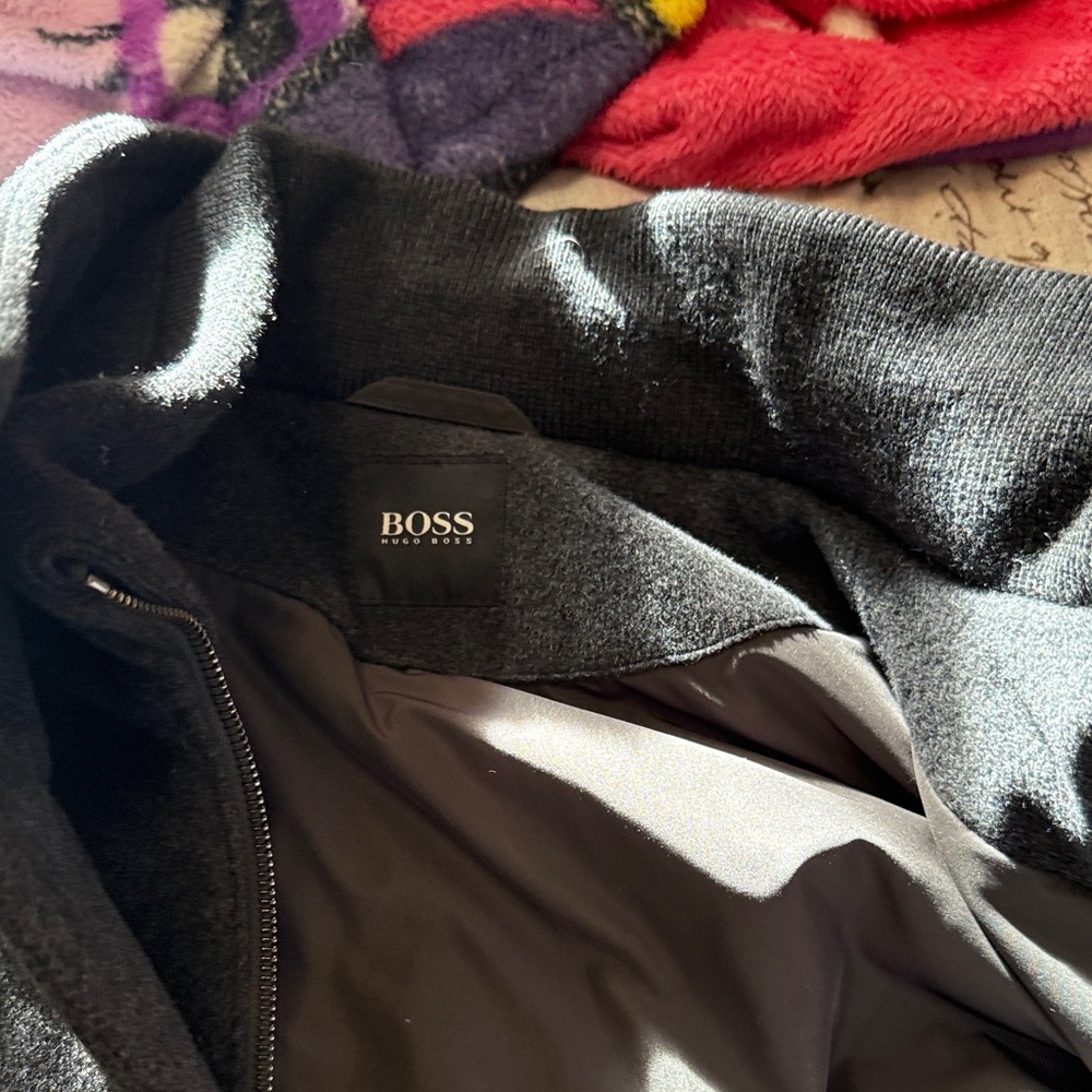 Boss men elegant charcoal grey pea coat Jacket